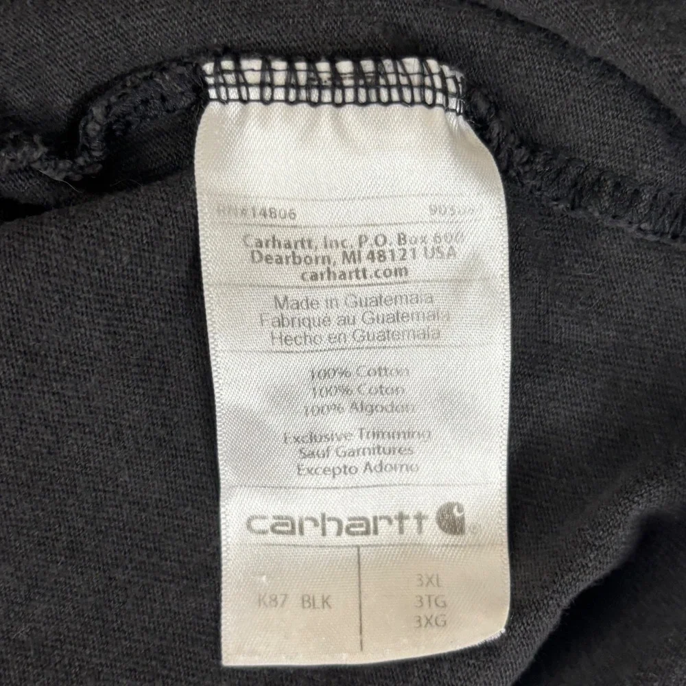 Carhartt Pocket T-Shirt K87 Mens 3XL Black Cotton Loose Fit Workwear Tee Pinhole